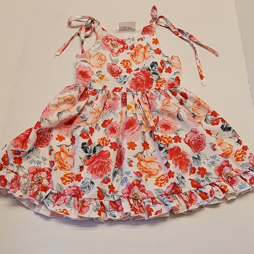 Peanut And Tot Vibrant Floral Dress with Bow Straps